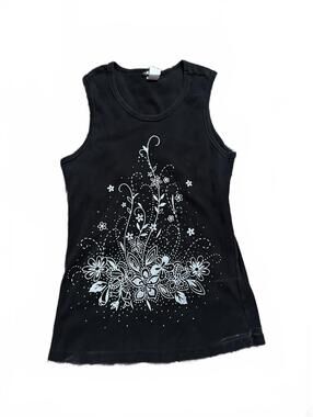 Y2k Black Floral Sequin Tank Size 3XL Best Fits L